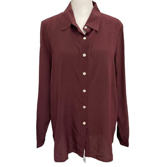 nwt Burgundy Silk Blouse size S Button front Collared Shirt NEW - Picture 1 of 6